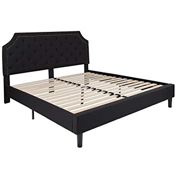 Flash Furniture Brighton Tufted Upholstered King Size Platform Bed in Black Fabric