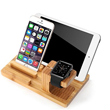 Apple Watch Series 3/2/1 Stand iPad/ iPhone stand holder, Mignova Bamboo Charging Dock Station Cradle Holder for iPad iWatch Series 1/2/3 38mm /42mm & iPhones 5 6S 6 Plus 7 7 Plus 8 8 Plus iPhone X