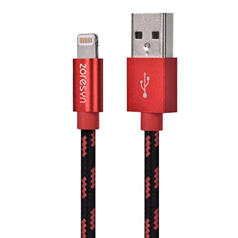 Lightning Cable - 6.6 Feet/2M iPhone Extra Long Nylon Braided Apple Lightning USB Charging Cable Cord Cable for iPhone X 8 7 Plus 6S Plus 6 Plus SE 5S 5C 5, iPad Mini Air / Pro, iPod -(Black with red)