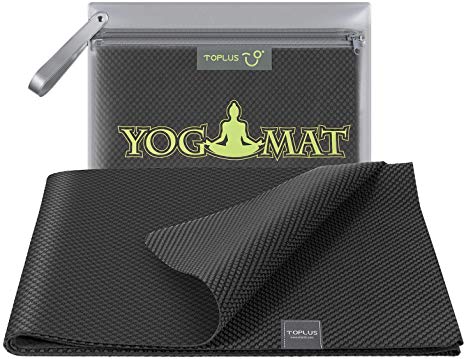 TOPLUS Travel Yoga Mat - Foldable 1/16 Inch Thin Hot Yoga Mat, Sweat Absorbent Anti Slip, High-Grade Natural Suede for Travel, Yoga and Pilates, Coming with Carrying Bag