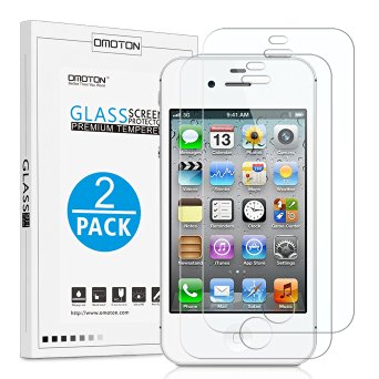 [2 Pack] iPhone 4S / 4 Glass Screen Protector, OMOTON 2.5D Tempered Glass Screen Protector with [9H Hardness] [Premium Crystal Clarity] [Non-Scratch] for iPhone 4S / 4, 3.5 inch