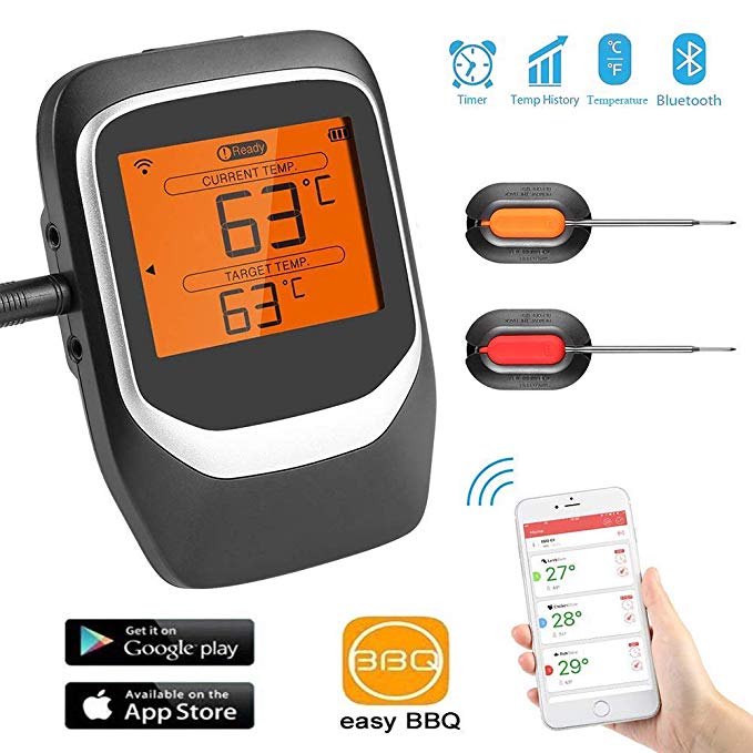 Sendowtek Barbecue Thermometer Wireless Remote Control From 196 Feet Away Preset Temperature and Timer Meat Thermometer with Dual Probes Magnetic Attraction Use for Oven/Grill/BBQ/Kitchen