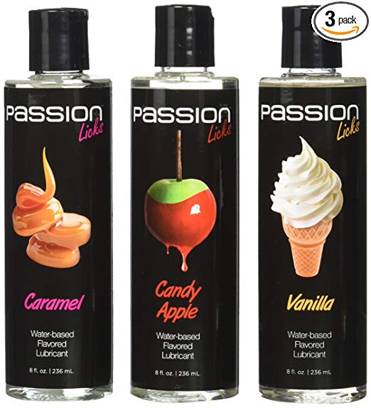 Passion Lubricants Licks Water Based Lube, Caramel/Vanilla/Candy Apple, 8 Fluid Ounce