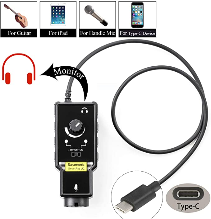 Microphone Preamp for USB-C Smartphone, Saramonic XLR & 3.5mm Mic Mixer   Guitar Audio Interface for Type-C Devices Samsung Galaxy Note 9 8 S8 Huawei LG Android Smartphone Pad Tablet Youtube Vlog