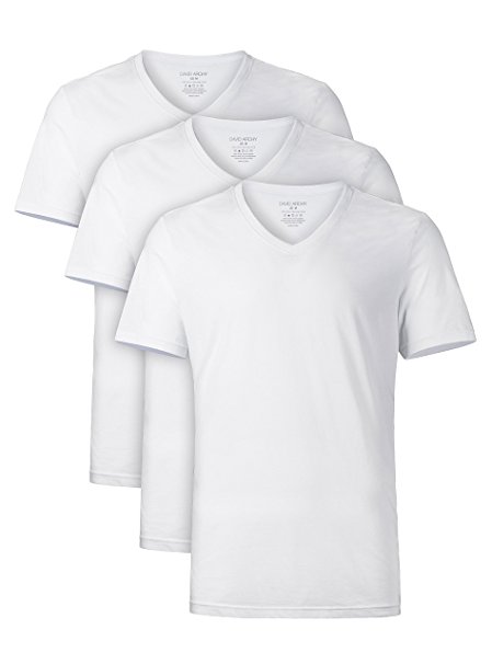 David Archy Men's Short Sleeve V-Neck Cotton Undershirts T-Shirts in 3 or 4 Pack