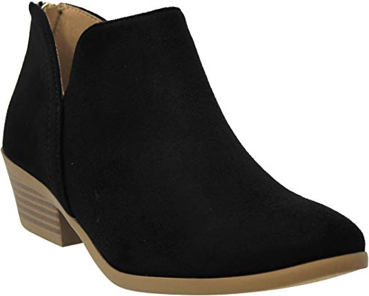 MVE Shoes Cute Western Cowboy Bootie - Womens Pointed Toe Slip On Ankle Boot -Back Zip up Low Heel