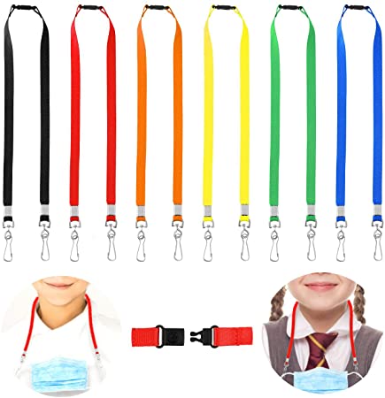 Face Mask Lanyard, YIDOMTO 6 Pack Breakaway Lanyards Strap with Safety Breakaway Clasp for Kids, Adult for School Around The Neck (Adult Mixed Color)