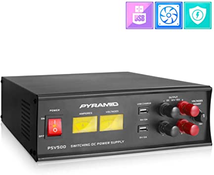 Pyramid Universal Compact Bench Power Supply - 50 Amp Variable Linear Regulated AC to DC Power Converter/Power Supply Adjustable DC Voltage Supply with Amperage Gauge, Volt Meter, USB Port -PSV500