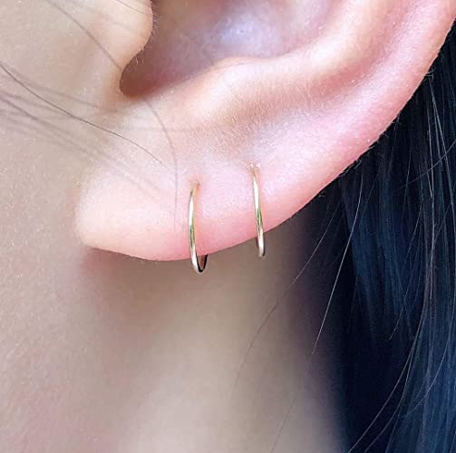 14K Gold Filled Small Hoop Earrings for Cartilage Nose, Tiny Thin 8mm Piercing Hoop Ring 22 Gauge
