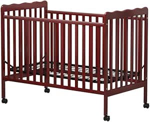 Convertible Crib, 3-in-1, Cherry, Pinewood, Non-Toxic Finish, Locking Wheels