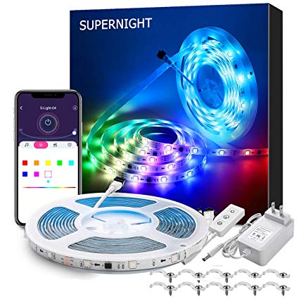 SUPERNIGHT DreamColor LED Strip Lights, Smart Music Sync Light Strip Phone App Controlled Waterproof for Party, Room, Bedroom, TV, Gaming with Brighter 5050 LEDs and Strong Adhesive Tape (16.4Ft)