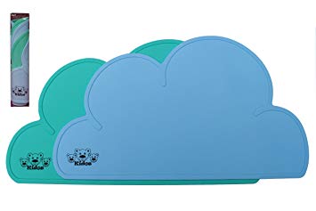 KIDOS Silicone Non Slip Cloud Placemat Kids Baby Toddlers|Set of 2|Reusable Easy Clean Waterproof Portable|Non Toxic BPA Free FDA Approved Thick Durable Material(Blue/Green, 2Pack)