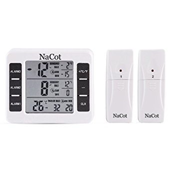 Refrigerator Thermometer Wireless Indoor/Outdoor Digital Sensor with Audible Alarm( Battery not Included)