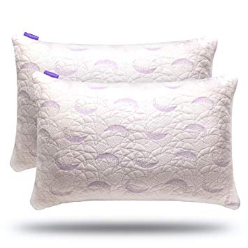 LUNAVY 2 Pack Adjustable Fit Shredded Memory Foam Pillow :: US Certipur Certified :: Washable, Breathable Bamboo Cover Queen Size