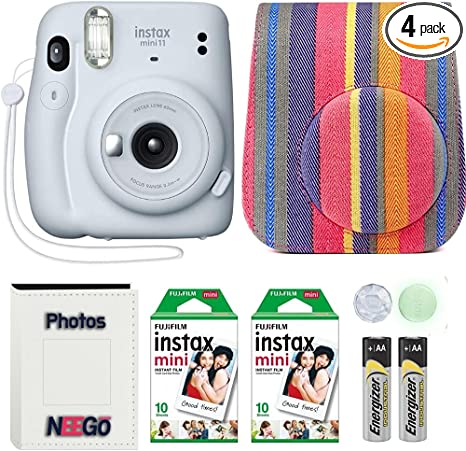 Fujifilm Instax Mini 11 Camera with NeeGo Case, Fuji Instant Film (20 Sheets) and NeeGo Photo Album (Blush Pink)