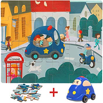 TOP BRIGHT Wooden Puzzles for Toddler 3 Year Old Boys and Girls, 24 Piece Floor Puzzles for Kids