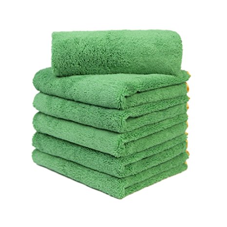 CarCarez Microfiber Towels Car Window Towel for Car Wash Drying Green 380 GSM 16 in.x 24 in. Pack of 6