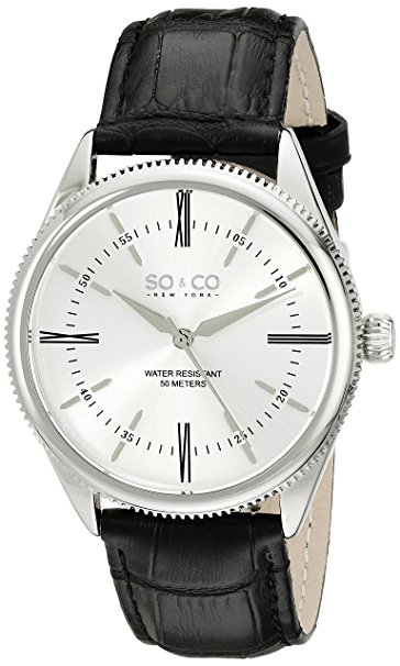 SO&CO New York Men's 5023.2 Madison Quartz Black Leather Strap Watch