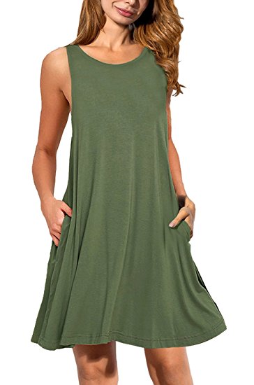 AUSELILY Women's Sleeveless Pockets Casual Swing T-shirt Dresses