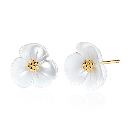 18K Gold Plated Flower Stud Earrings 2 in 1 Long Pearl Dangle Earrings