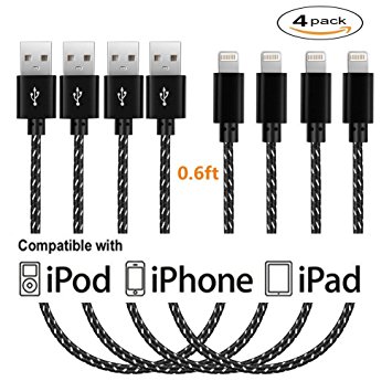 [4-Pack] Lightning Cable 7.3 Inches Short USB Charging Cord for iPhone iPad iPod Touch (2T) by moonship (black)