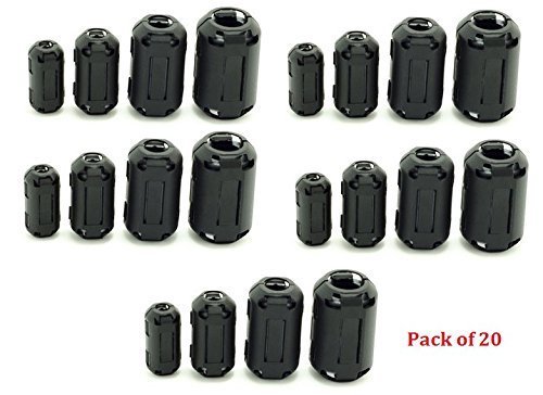 Bestsupplier 20 Pieces Clip-on Ferrite Ring Core RFI EMI Noise Suppressor Cable Clip for 3mm/ 5mm/ 7mm/ 9mm/ 13mm Diameter Cable, Black