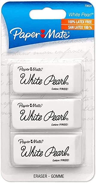 70624 White Pearl Erasers, Large, 3 Count Improved Version (White)