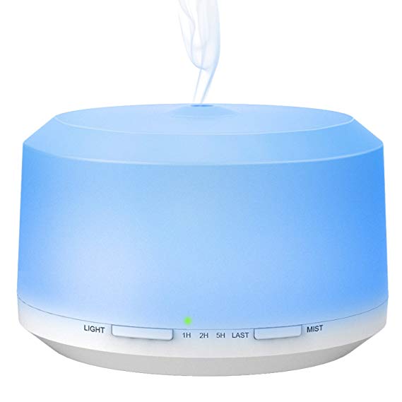 Essential Oil Diffuser, 450 ml Cool Mist Aroma Humidifier with 8 Color LED Lights, Waterless Auto Shut-off and Adjustable Mist Mode for Home Office Bedroom by Doukedge