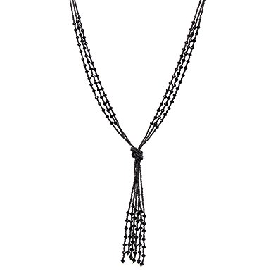 Zhenhui Vintage Long Black Beaded Tassel Pendant Necklace for Women