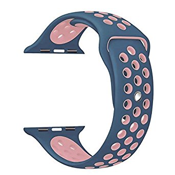 Yearscase 38MM Soft Silicone Sport Replacement Band with Ventilation Holes for Apple Watch Series 3, Series 2, Series 1, Sport , Edition, M/L Size - Royal Blue / Light Pink