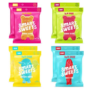 SmartSweets Variety Pack 1.8 oz bags (box of 8) Candy with Low-Sugar (3g) & Low Calorie (80) Free of Sugar Alcohols - Sweet Fish x2, Sour Blast Buddies x2, Fruity Gummy Bears x2, Sour Gummy Bears x2