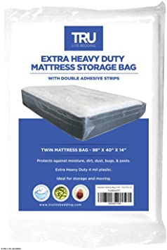 TRU Lite Mattress Storage Bag - SEALABLE Mattress Bag for Moving - Heavy Duty Extra Thick 4 Mil Plastic - Fits Standard, Extra Long, Pillow Top Sizes - Twin Size