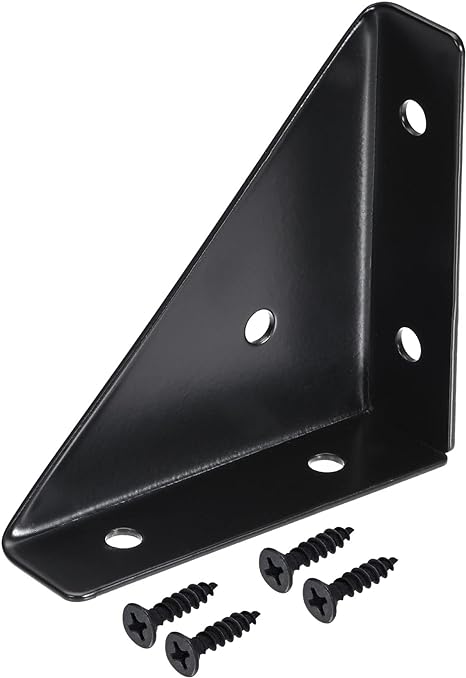 uxcell 4Pcs Angle Corner Brackets 66mm x 66mm, Cold Rolled Steel Braces Joining Support with Screws for Desk Bed Edge (Black)