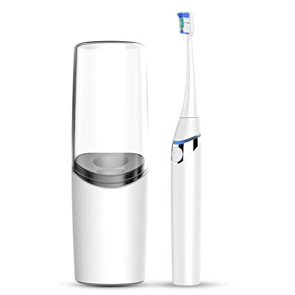 Aiwejay Sonic Electric Toothbrush Kit with UV Sanitizer Dryer Rinse Cup & Portable for Adults, White, UW 01