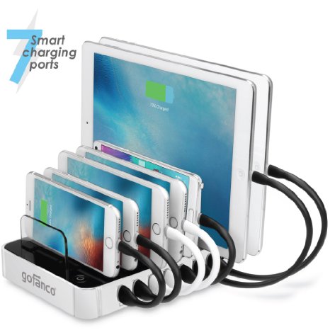 gofanco® 7-Port Desktop USB Charging Station (White) with 7 Smart ports for fast charging smart phones, tablets and wearable devices - iPhone, iPad, Samsung Galaxy, LG, Nexus, HTC and others