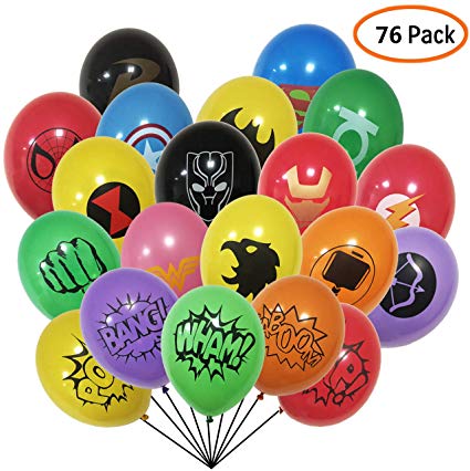 Superhero Party Supplies 76 Pack Superhero Balloons 12" Latex Balloons for Kids Birthday Party Favor Supplies Decorations Perfect for Your Themed Party