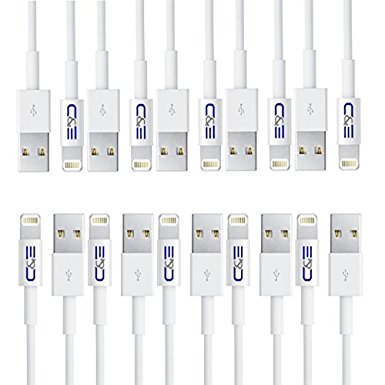 Apple MFI Certified 8P Lightning to USB Cable 3.28-Feet for iPhone 6S/6SPlus, 6/6 Plus, 5/5S/5C, iPad Air Air2 mini mini2 mini3, iPad 4th gen, iPod touch 5th gen, and iPod nano 7th gen iPad with Retina Display, 10-Pack (CNE449017)