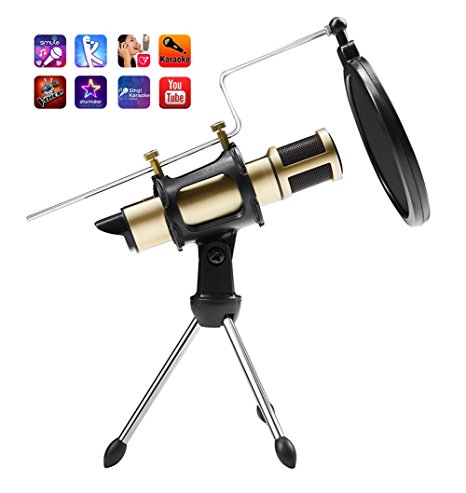 Broadcasting & Recording Microphone，ZealSound Karaoke Condenser Microphone with Stand for iPhone Mobile Phone Karaoke Machine Podcasters for Singing App Smule Yokee StarMaker Facebook Live Stream