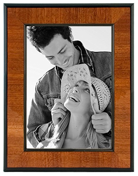 Malden International Designs Burl Wood Walnut Wooden Picture Frame with Black Border, 5x7, Walnut