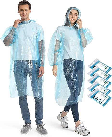 Opret Disposable Rain Ponchos, 5/10 pcs Emergency Raincoats Waterproof Ponchos Lightweight for Men and Women with Hood and Sleeves