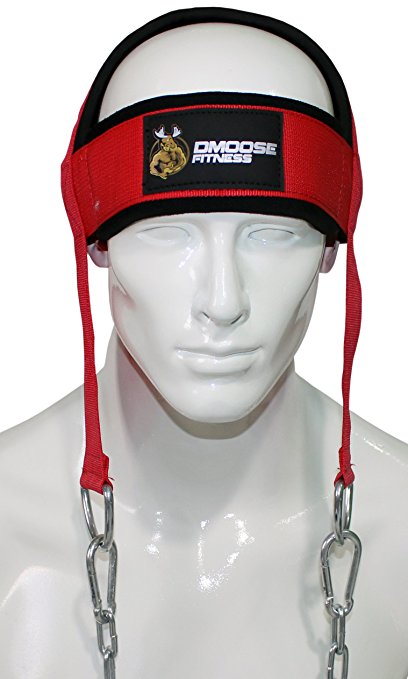 Neck Head Harness for Resistance Training by DMoose Fitness. Extra-Heavy D-Rings and Steel Chain, Comfort Fit Neoprene, Superior Saddle Stitching. Build A Thicker Neck with Durable Exercise Neck Strap