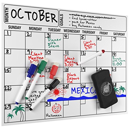 Magnetic Dry Erase Calendar, Monthly Refrigerator Calendar, 4 Colored Magnetic Markers 1 Magnetic Eraser