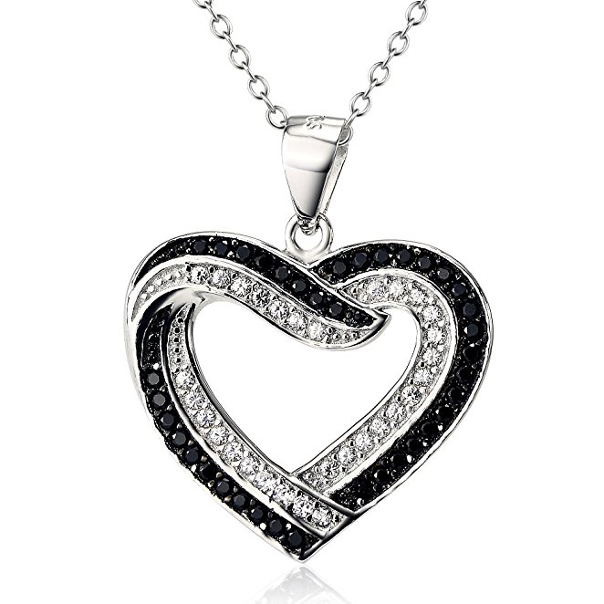 Two Tone 925 Sterling Silver Infinite Love Heart Pendant with CZ Necklace For Women, 18" Rolo Chain