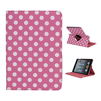 iPad Mini case,iPad Mini 2 Case,iPad Mini 3 Case FOGEEK Lovely Polka Dots Pattern 360 Rotating Swivel Stand Leather Case Cover for iPad Mini / Mini 2 / Mini 3 with Auto Sleep/Wake Function(Rose)