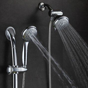 DreamSpa® Ultra-Luxury 30-Setting 3-way Twin Spiral Shower-Head/Handheld Shower with 26 Inch Stainless Steel Drill-free Arch Slide-Bar Combo by Top Brand Manufacturer