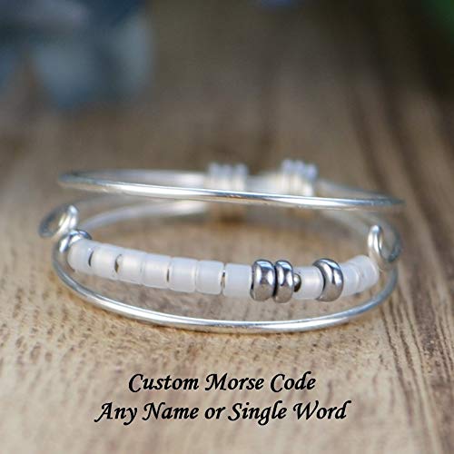 Morse Code Ring- ANY Name or Word - Choice of Color Beads and Silver, Rose, or Yellow Gold Filled Wire- Any Size-4,5,6,7,8,9,10,11,12,13,14