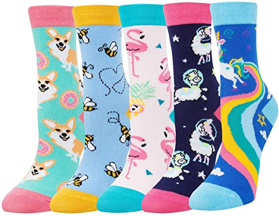 Zmart Girls Socks Funny Unicorn Animal Food Llama Teeth Socks For Kids Gift Box