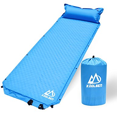 KOOLSEN Camping Self Inflating Sleeping Pad with Attached Pillow Lightweight Air Sleeping Pads - Blue