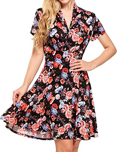 Meaneor Women Cross V Neck Ruched Dress Casual A Line Faux Wrap Dress