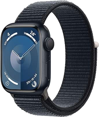 Apple Watch Series 9 [GPS 41mm] Smartwatch with Midnight Aluminium Case with Midnight Sport Loop. Fitness Tracker, Blood Oxygen & ECG Apps, Water-Resistant - One Size